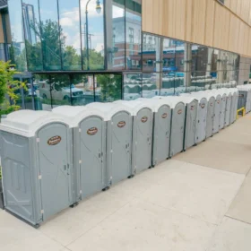 row of portable toilets