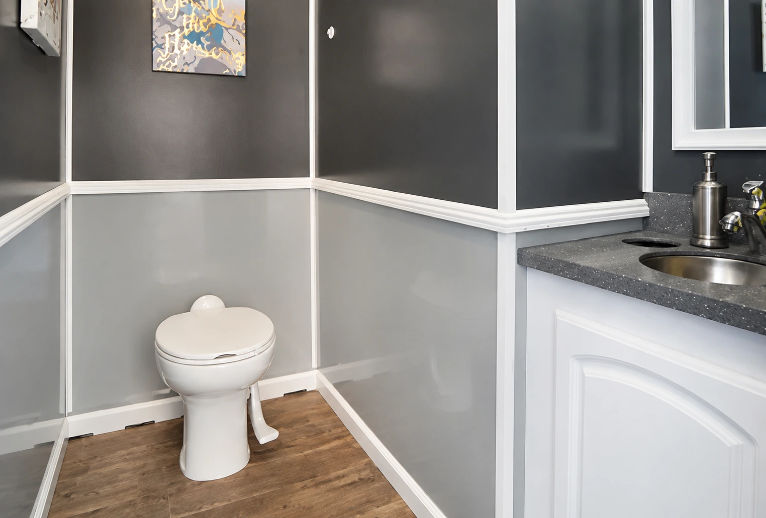 private restroom trailer stall with sink