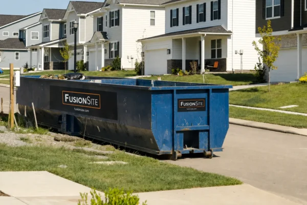 40-yard roll off dumpster in residential neighborhood